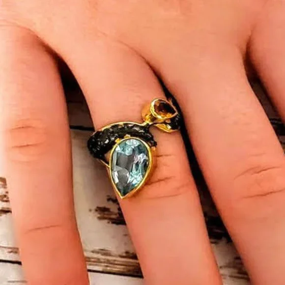 Sea Legend Natural Blue Topaz Ring Sterling Silver & 14kt Gold Ring